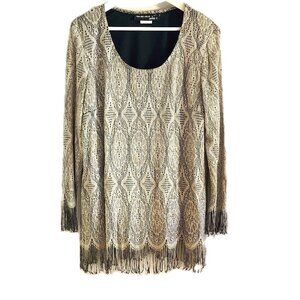 Vintage fringed champagne lace evening top 18 fits XL XXL